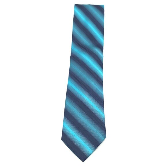 Van Heusen Studio Men's Silk Tie Blue & Teal Striped Pattern - Picture 1 of 4